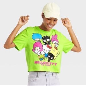 NEW Sanrio Hello Kitty & Friends Neon Green Cropped Top T-shirt Sz Medium M